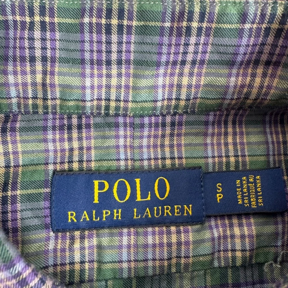 Polo Ralph Lauren Button Up Shirt Long Sleeve Cotton Purple Green Mens Small S